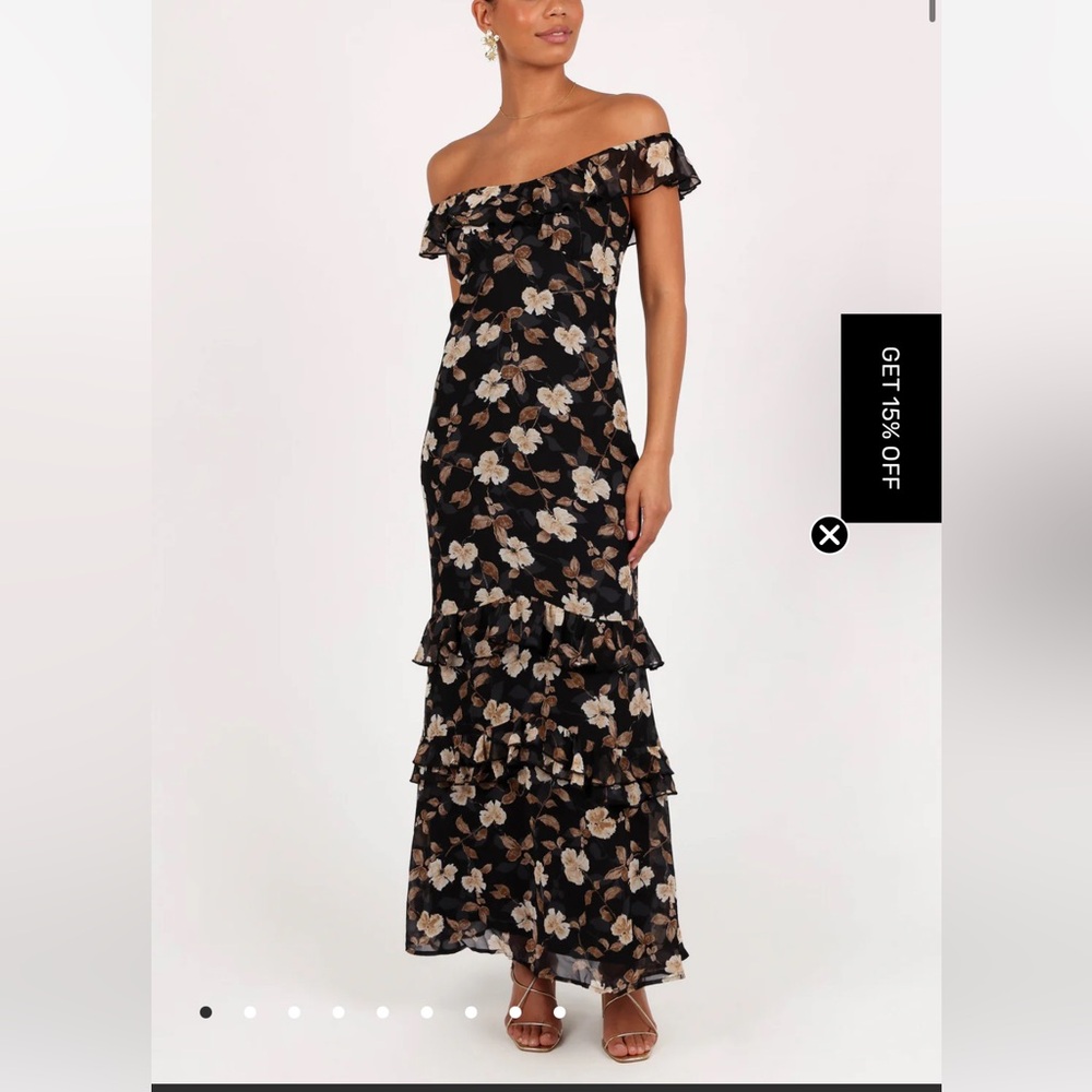 Petal & Pup Pink Tan Asymmetrical Ruffled Midi Dress